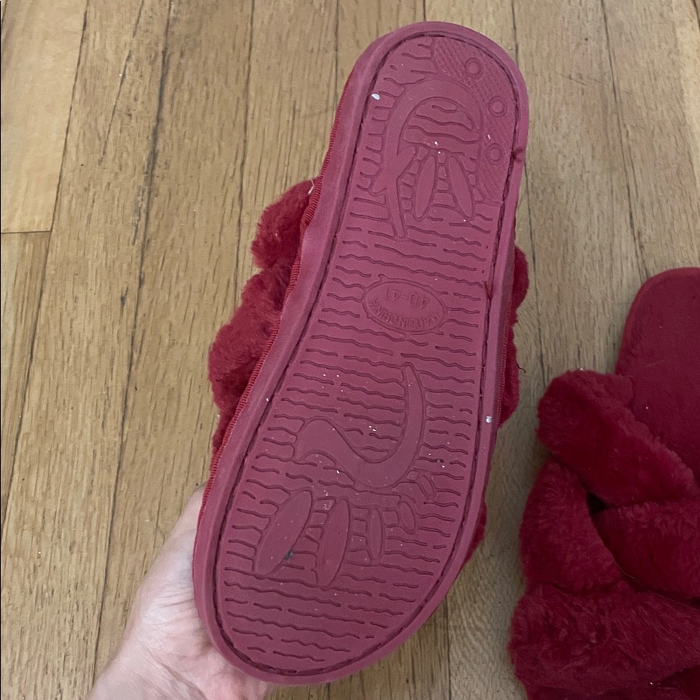 Cozy Red Fuzzy Slippers - Picture 2 of 2
